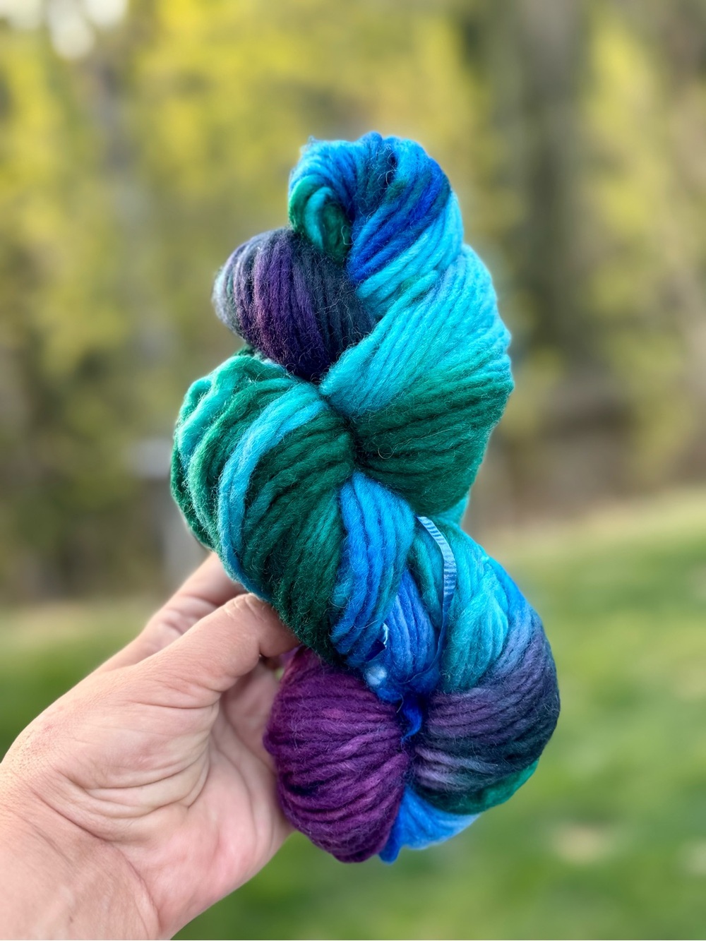 Hand-Dyed Green Blue Purple Bulky Yarn Skein - Unbranded Artisan Fiber